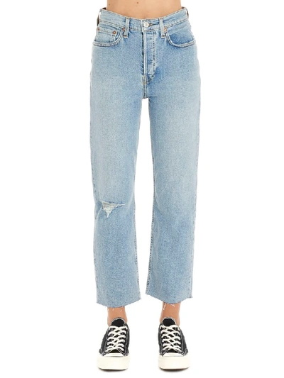 Shop Re/done Stove Pipe Destroyed Jeans In Light Blue