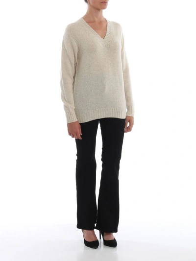 Shop Prada V Neck Cashmere In Yzt Naturale Melange