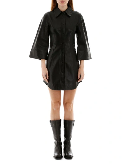 Shop Ganni Leather Mini Dress In Black (black)