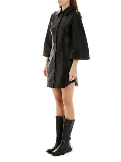 Shop Ganni Leather Mini Dress In Black (black)