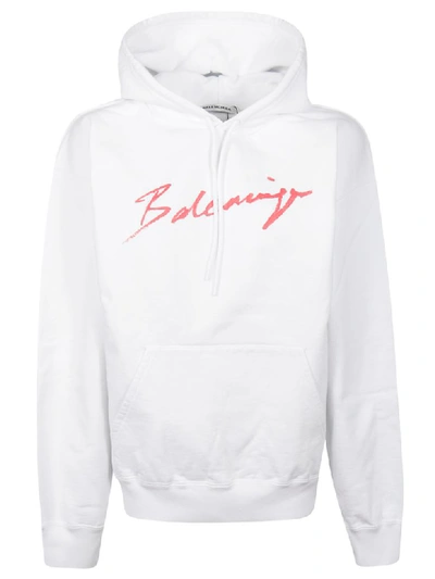 Shop Balenciaga Logo Signature Hoodie In White/red