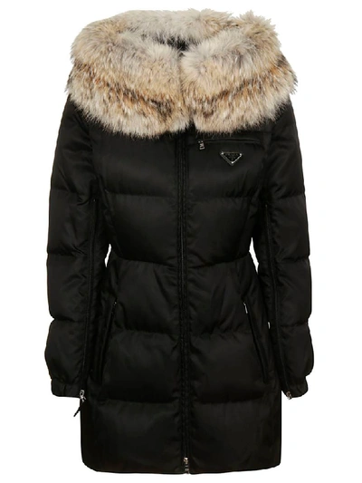 Shop Prada Fur Trim Down Jacket In Black
