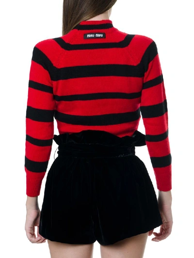 Shop Miu Miu Black & Red Striped Virgin Wool Knitwear