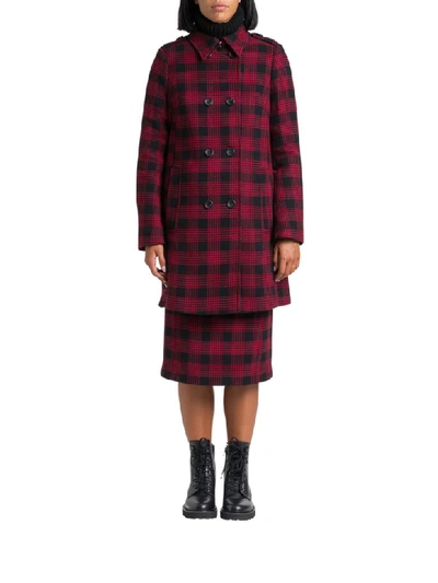 Shop Red Valentino Check Double-breasted Coat In Rosso