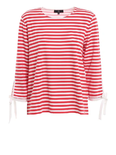 Fay Red And White Striped Blouse With Bow Details In White Red