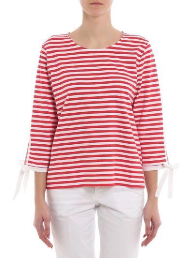 Fay Red And White Striped Blouse With Bow Details In White Red