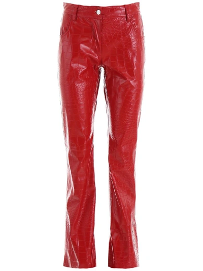 Shop Msgm Croc-print Faux Leather Trousers In Rosso (red)