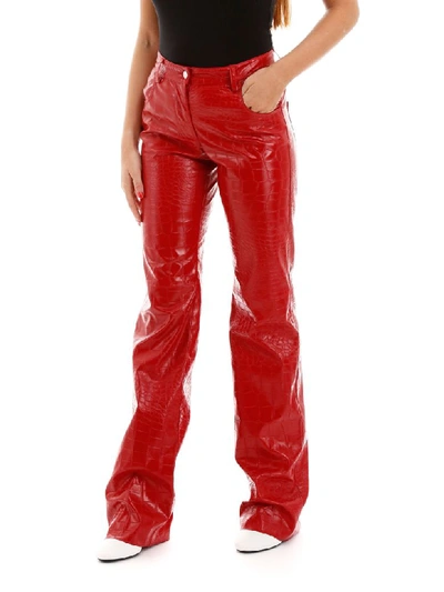 Shop Msgm Croc-print Faux Leather Trousers In Rosso (red)