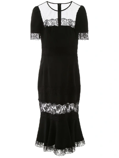 Shop Dolce & Gabbana Midi Dress With Lace Inserts In Nero (black)