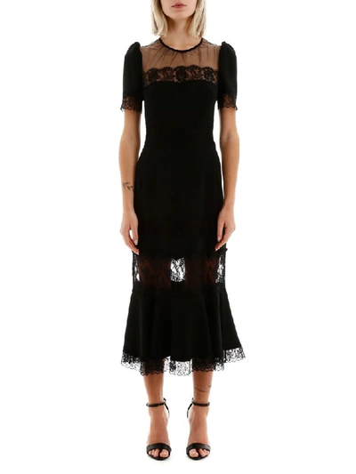 Shop Dolce & Gabbana Midi Dress With Lace Inserts In Nero (black)
