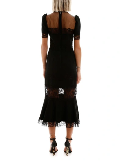 Shop Dolce & Gabbana Midi Dress With Lace Inserts In Nero (black)