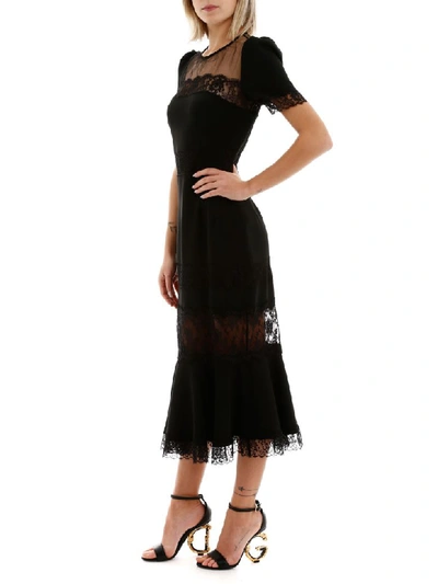 Shop Dolce & Gabbana Midi Dress With Lace Inserts In Nero (black)