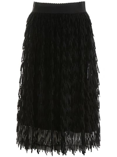 Shop Dolce & Gabbana Fringed Tulle Skirt In Nero (black)
