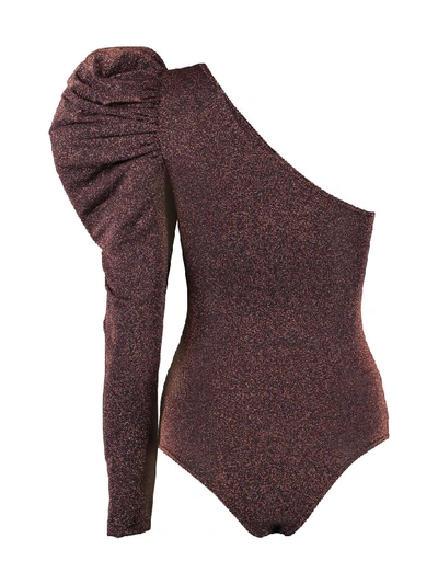 Shop Gcds Lurex Jersey One-shoulder Bodysuit In Burgundy