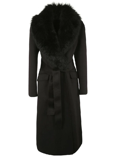 Shop Prada Fur Collar Coat In Black