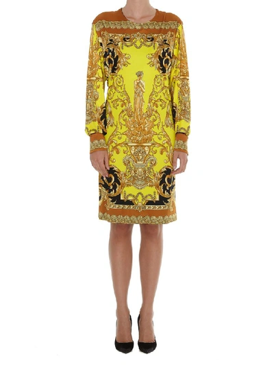 Shop Versace Barocco Print Dress In Multicolor