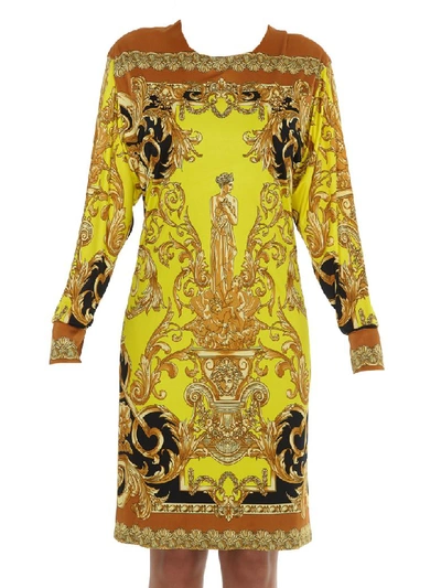 Shop Versace Barocco Print Dress In Multicolor