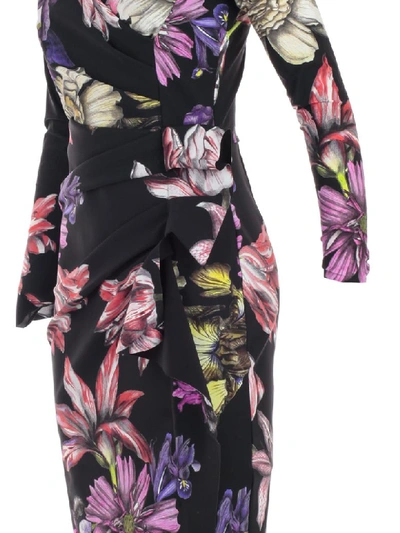 Shop La Petit Robe Di Chiara Boni Dress L/s V Neck Fantasy W/side Drape In Taiga Flowers Nero