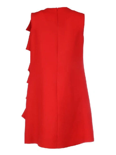 Shop Valentino Wool And Silk Dress With Ruches In Red