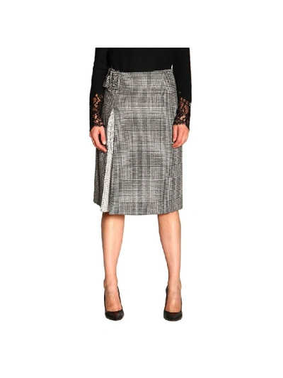 Shop Ermanno Scervino Skirt In Prince Of Wales Fabric With Polka Dot Slit In Black