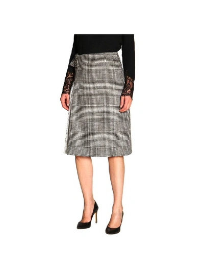 Shop Ermanno Scervino Skirt In Prince Of Wales Fabric With Polka Dot Slit In Black