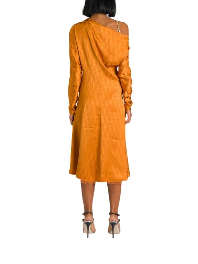 Shop Versace Draped Satin Midi Dress In Arancione