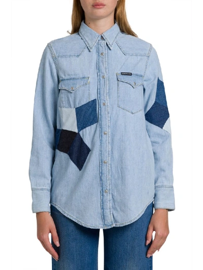 Shop Calvin Klein Jeans Est.1978 Foundation Western Denim Shirt With Contrasting Patches In Blu
