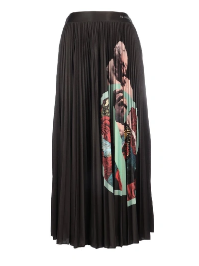 Shop Valentino Printed Plisse` Skirt In Black Multi