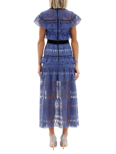 Shop Self-portrait Lace Daphne Dress In Cornflower Blue Black (blue)