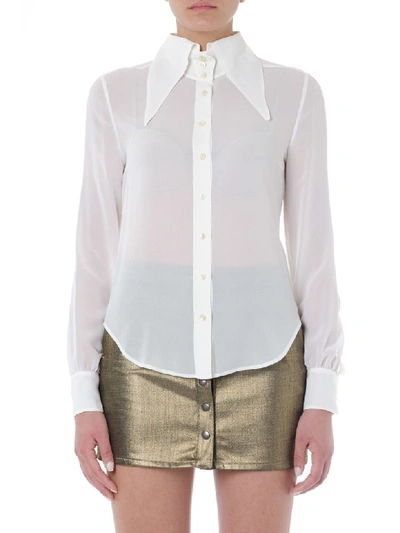 Shop Saint Laurent Oversized Collar White Silk Shirt