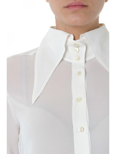 Shop Saint Laurent Oversized Collar White Silk Shirt