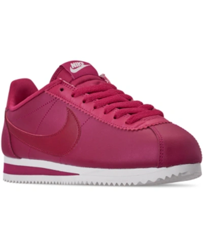 Shop Nike Women's Classic Cortez Leather Casual Sneakers From Finish Line In Wild Cherry/noble Red-sum
