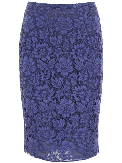 Shop Valentino Midi Lace Skirt In Pure Blue (blue)