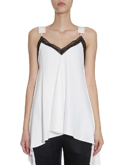 Shop Mm6 Maison Margiela Top With Lace Detail In Bianco