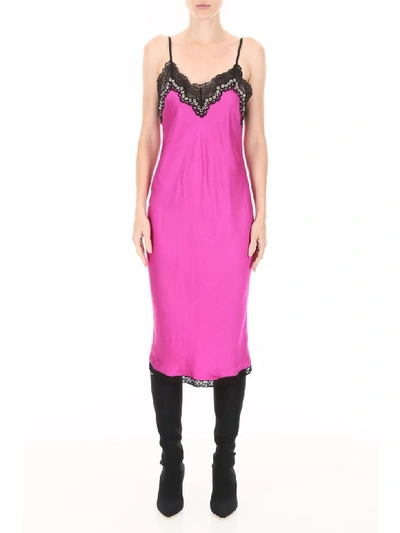 Shop Alexander Wang Slip Dress With Lace And Grommets Detail In Fuchsia (khaki)