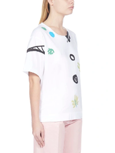 Shop Marni Logo And Print Cotton T-shirt In White Garden Green