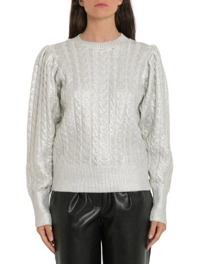 Shop Msgm Metallic Cable Knit Sweater In Argento