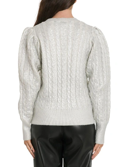 Shop Msgm Metallic Cable Knit Sweater In Argento