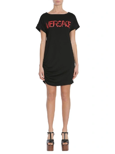 Shop Versace T-shirt Dress With Logo In Nero
