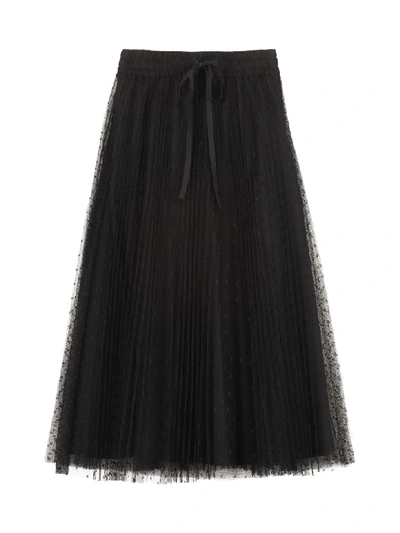 Shop Red Valentino Pleated Tulle Point Desprit Skirt In Black