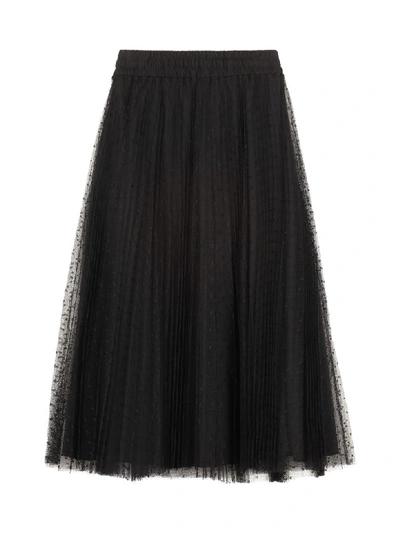 Shop Red Valentino Pleated Tulle Point Desprit Skirt In Black