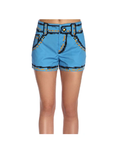 Shop Moschino Capsule Collection Pixel Shorts In Gnawed Blue