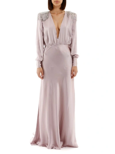 Shop Alessandra Rich Silk Dress With Crystals In Glicine (pink)