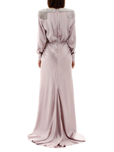 Shop Alessandra Rich Silk Dress With Crystals In Glicine (pink)