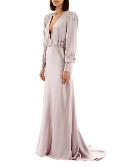 Shop Alessandra Rich Silk Dress With Crystals In Glicine (pink)
