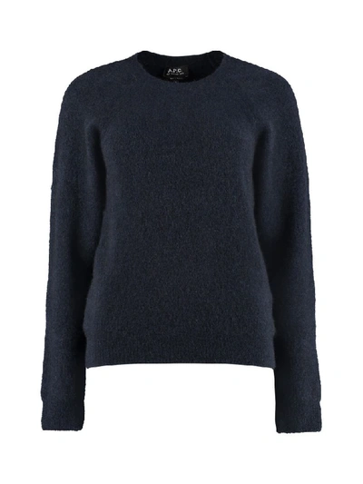 Shop Apc Crew-neck Wool Sweater In Blue