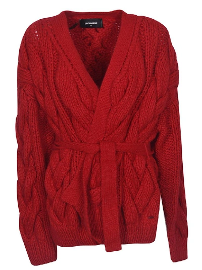 Shop Dsquared2 Knitted Cardi Coat In Red