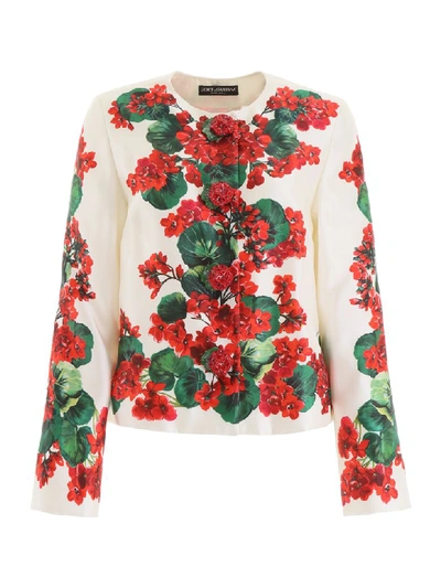 Shop Dolce & Gabbana Portofino Print Jacket In Gerani Fdo Bco Nat (white)