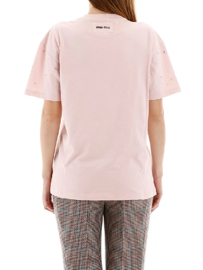 Miu Miu T-shirt With Decorative Crystals In Pink | ModeSens