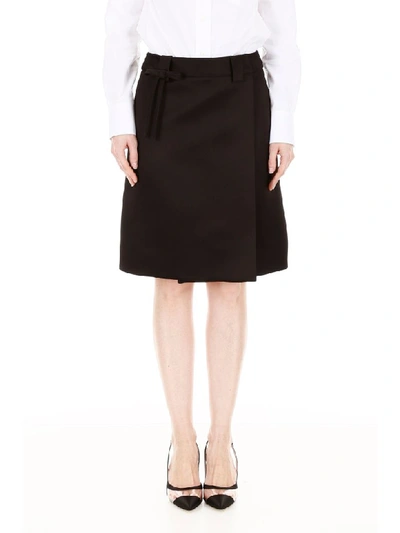 Shop Prada Wrap Skirt With Bow In Nero (black)